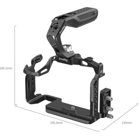 SmallRig 5503 Black Mamba - zestaw, klatka + uchwyt górny + zacisk kabla HDMI i USB-C, do Panasonic Lumix S1R II / S1 II / S1 IIE, wymiary